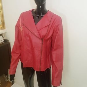Red LIVE A LITTLE 100% LEATHER MOTO JACKET  Size Large